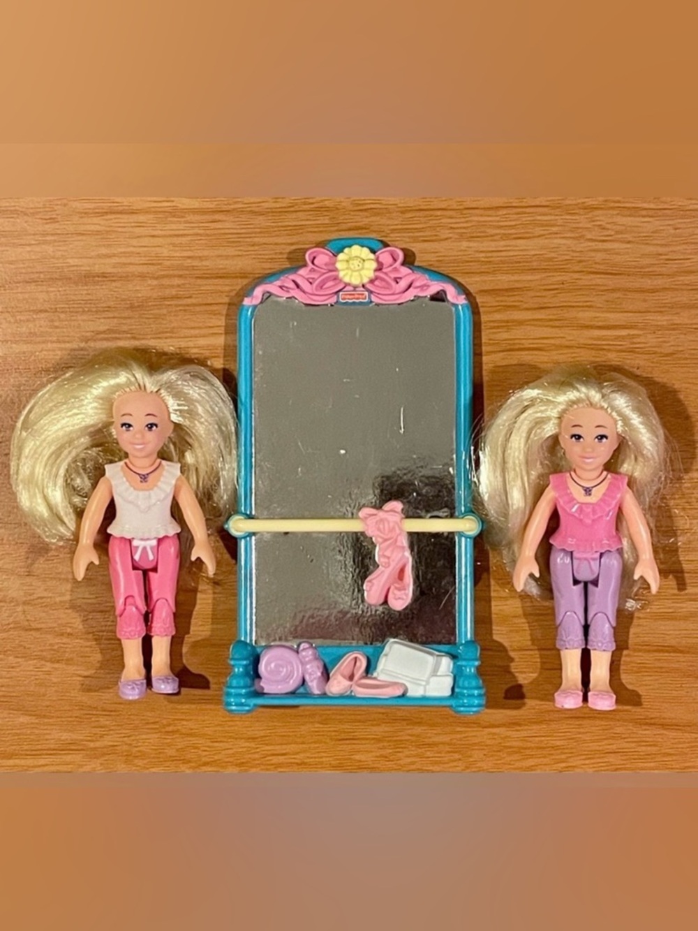Fisher Price Loving Family Ballerina Sister Twins & Ballet Barre Mirror Set